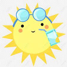 Imagen de un sol con gafas y bebiendo un refresco